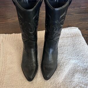 Black  faux Leather Western Boots